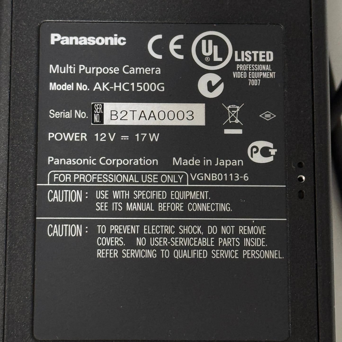 PANASONIC AK-HC1500G w/ CANON HJ22ex7.6B ITS-RE PX12 22x HDTV B4 ZOOM and SERVO
