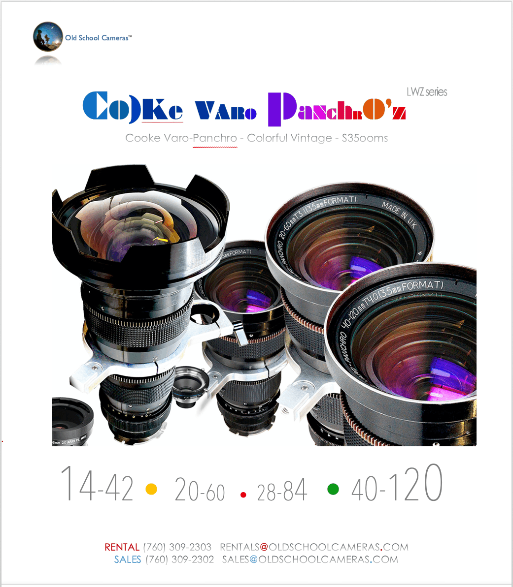 COOKE VARO-PANCHRO 14-42 Colorful Vintage - S35 (LWZ) Light-weight Zoom SPECS: WIDEST RANGE VARO-PANCHRO 14-42, T3.1, cf/2’FT