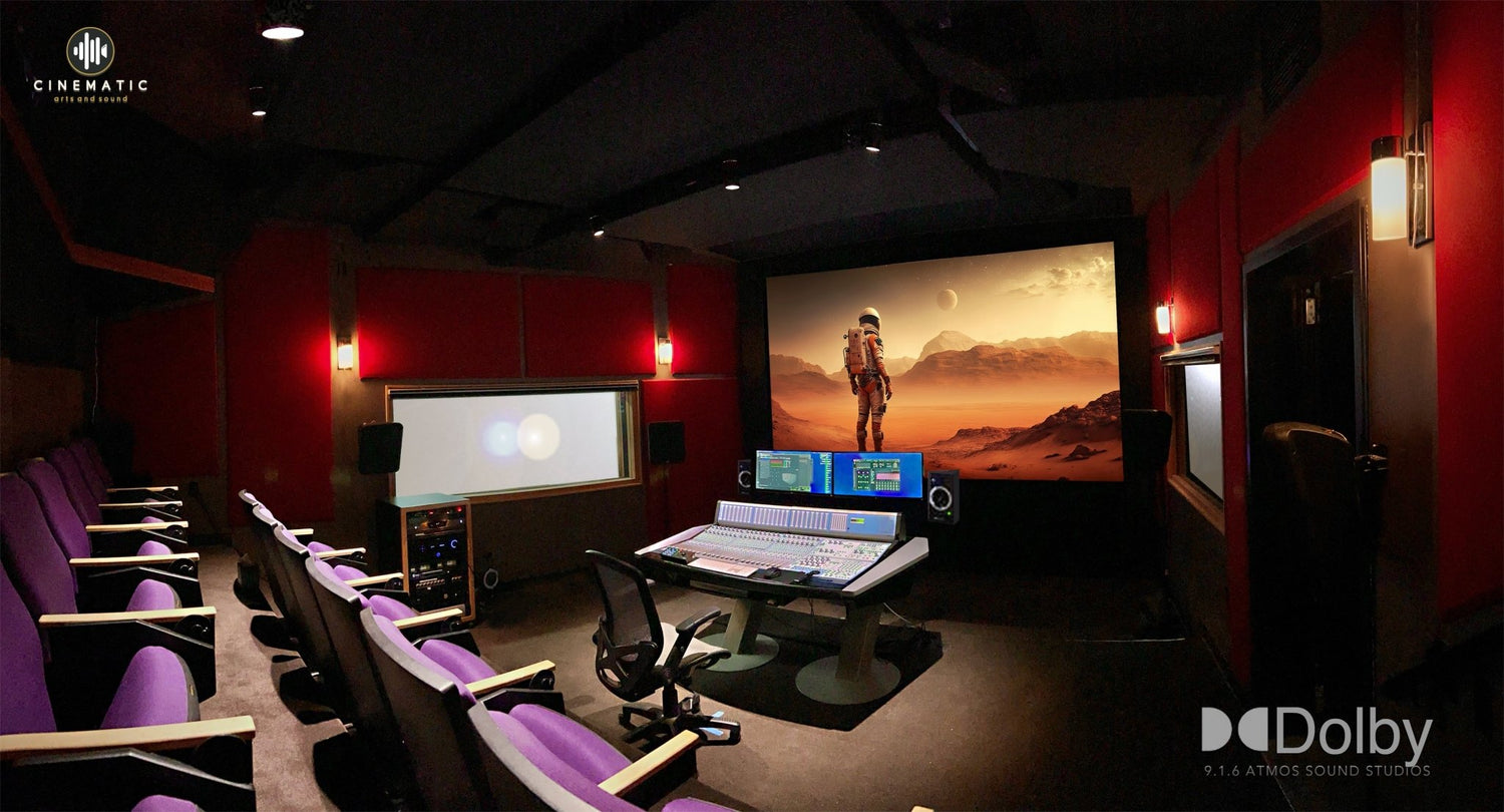 Film, music and sound studios with certified dolby atmos 9.1.6 mix theater with line of sight to dubbing stage and foley room