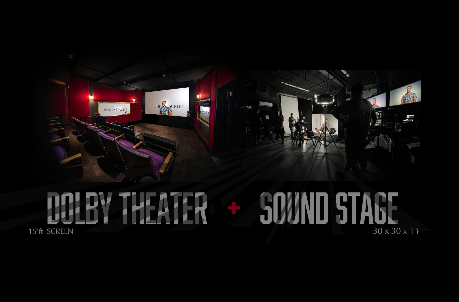 50 x 45 Sq Ft Sound Stage and Dolby Client Theater. Commercial Production Rentals.  Inside the heart of Oceanside, California's brand new Media Arts District.