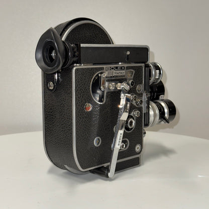BOLEX H16 REX-4 10x, SUPER 16 "JK Camera" Preset Macro Primes, C-Mount, Door, Filter Frames, Pistol Grip, Rod Supp, Cables, Spool, Case