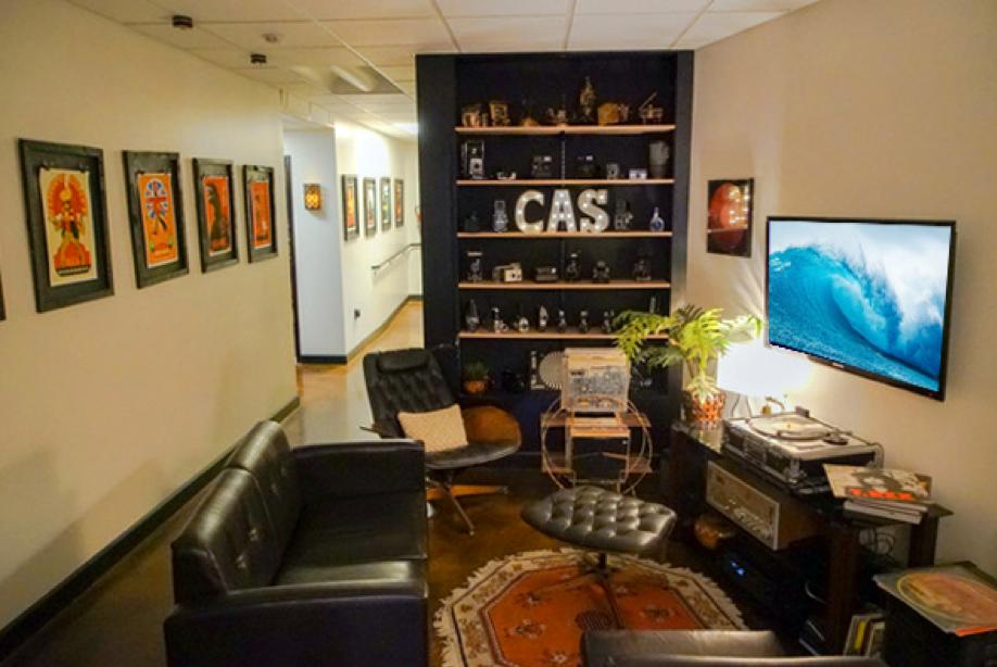 Client lounge, record player and video arcade. Coffee bar and hall of art.  Inside the heart of Oceanside, California's brand new Media Arts District.  Inside the heart of Oceanside, California's brand new Media Arts District.