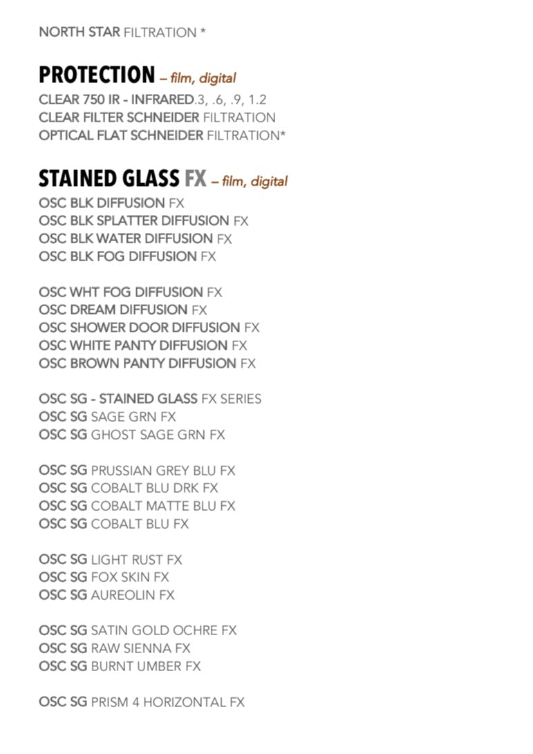 FILTERS 4x5, 6x6, 4x4, 3x3, 138, S9, 4-1/2”R, 6”R